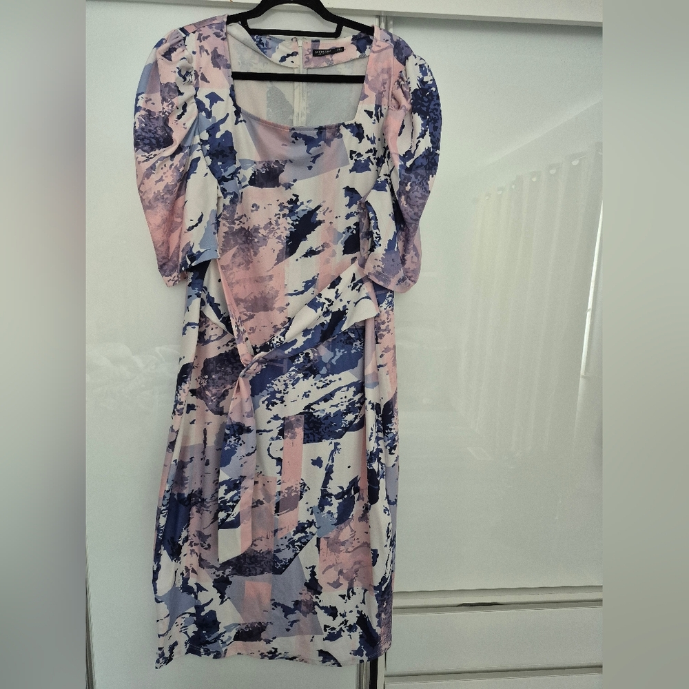 SHEIN Pink and Blue Abstract Midi Dress